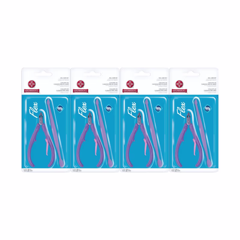 Kit 4 Alicate De Cutícula Com Espátula Flex 168-RL Mundial