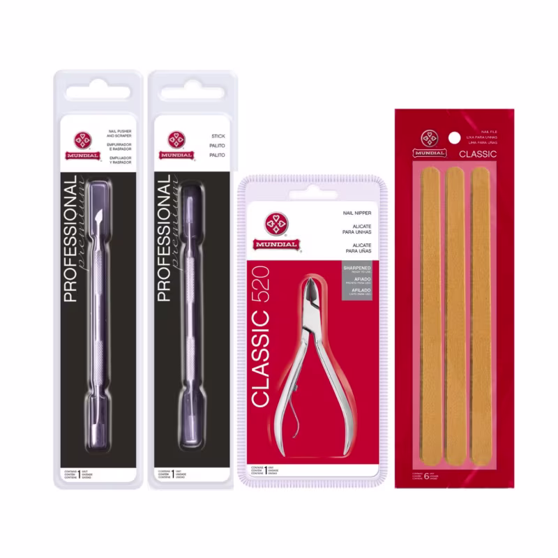 Kit Alicate Corte 520 Palito Espátula Inox 6 Lixas Mundial