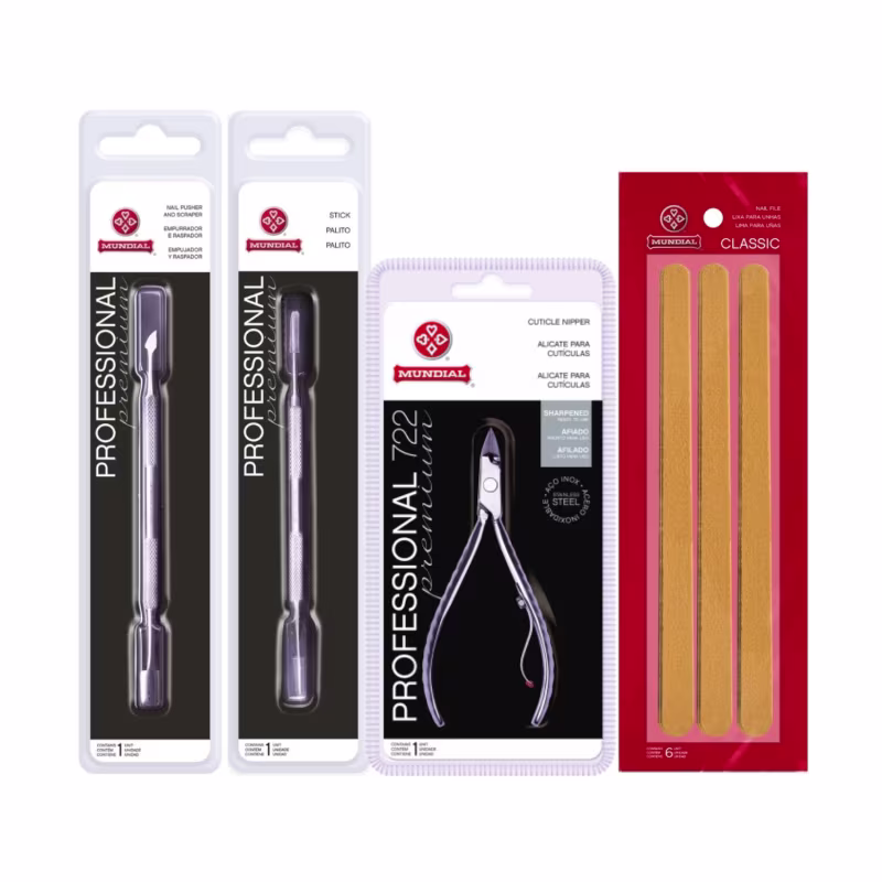Kit Alicate 722 Palito Espátula Inox 6 Lixas Unha Mundial