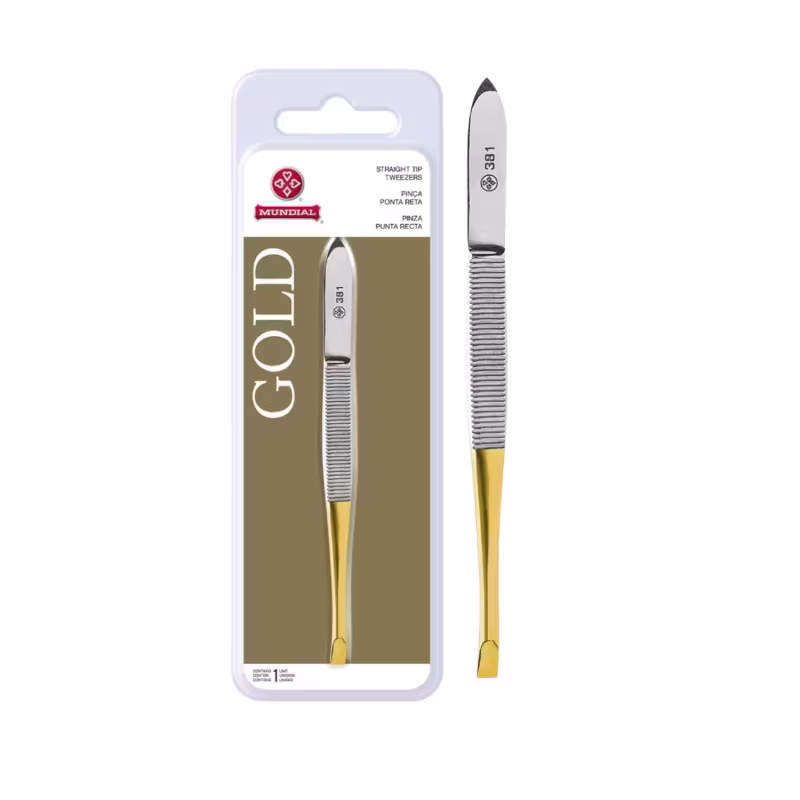 Kit 2 Pinças Gold Ponta Fina Reta Sobrancelhas Inox Mundial