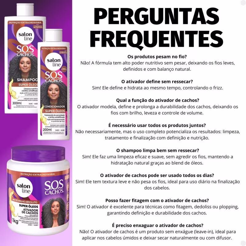 Kit Salon Line SOS Cachos Super Óleos: Shampoo 300ml e Condicionador 200ml + Ativador de Cachos 1kg