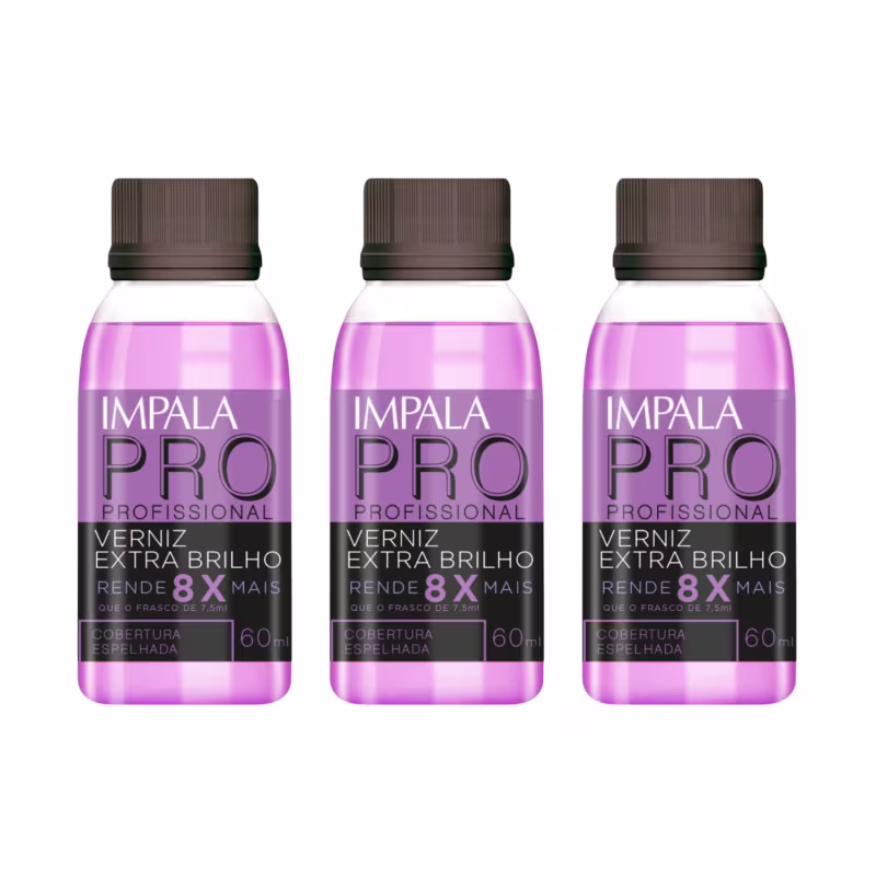 Kit 3 Esmalte Impala Base Extra Brilho Profissional 60ml