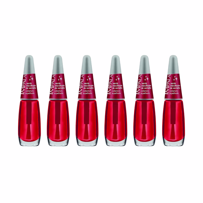 Kit 6 Esmaltes Impala Base Verniz Vermelho Intensificador