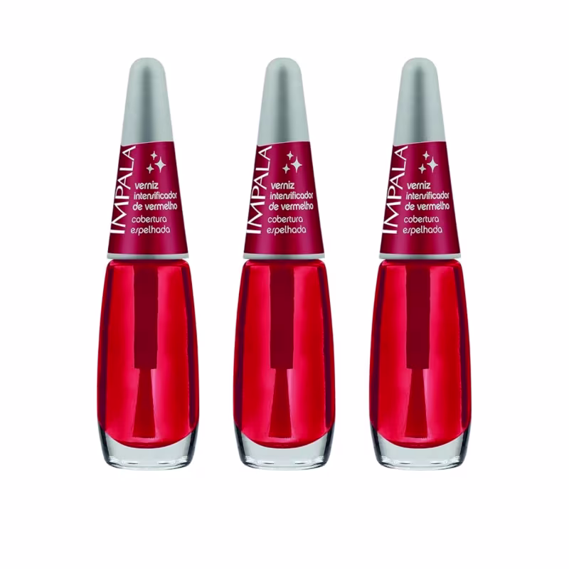 Kit 3 Esmaltes Impala Base Verniz Vermelho Intensificador