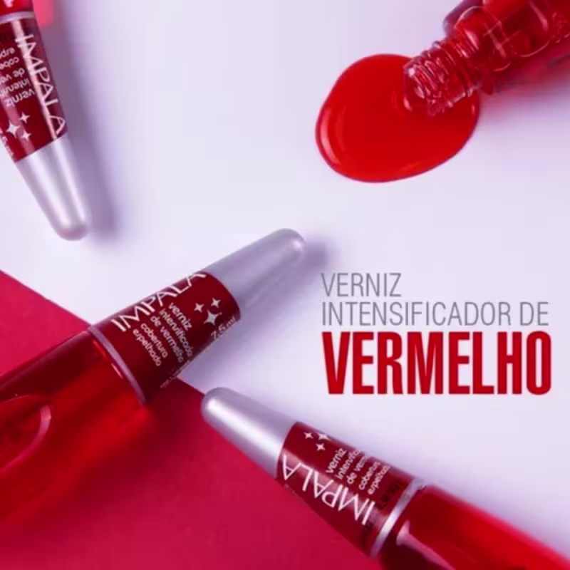 Kit 3 Esmaltes Impala Base Verniz Vermelho Intensificador