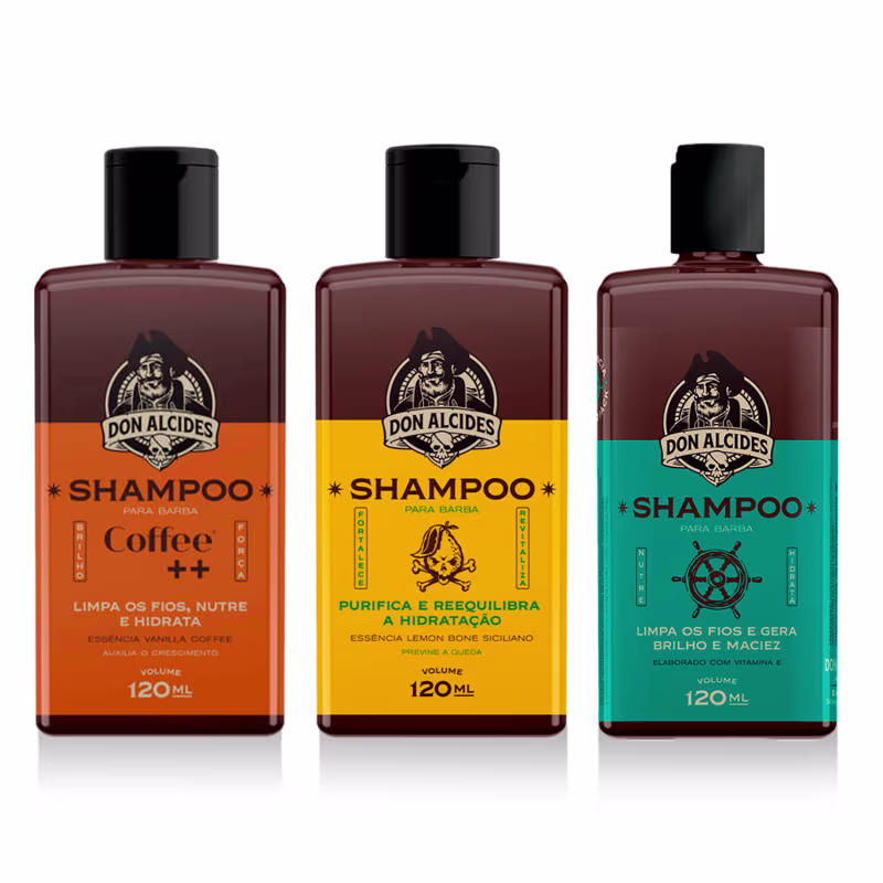 Kit 3x Shampoo Barba Coffee Lemon Calico Jack Don Alcides