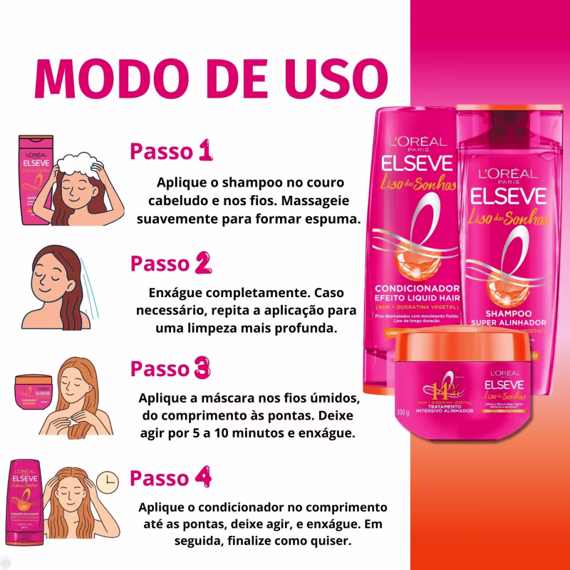 Kit Elseve Liso dos Sonhos: Máscara Tratamento 300g + Shampoo e Condicionador 400ml