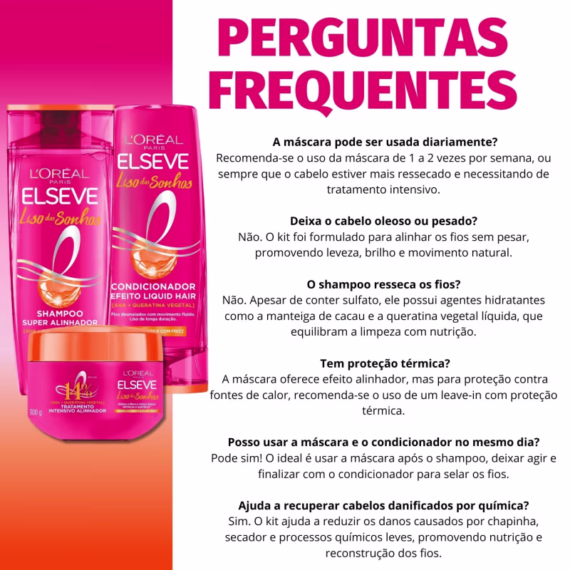 Kit Elseve Liso dos Sonhos: Máscara Tratamento 300g + Shampoo e Condicionador 400ml