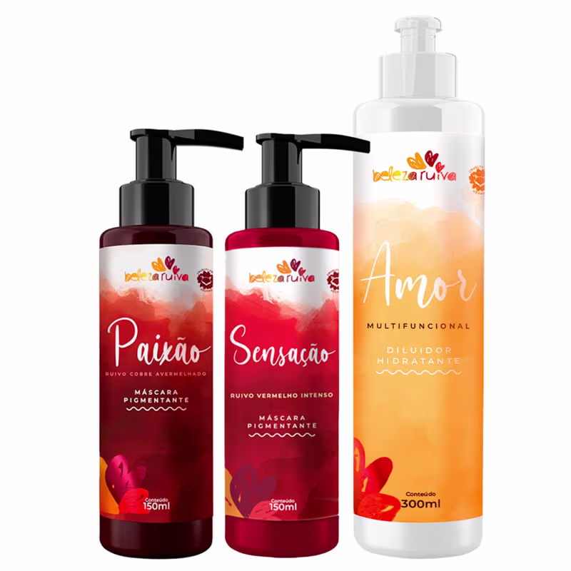Kit Beleza Ruiva Tonalizante Paixão, Sensação e Diluidor Amor - 300ml