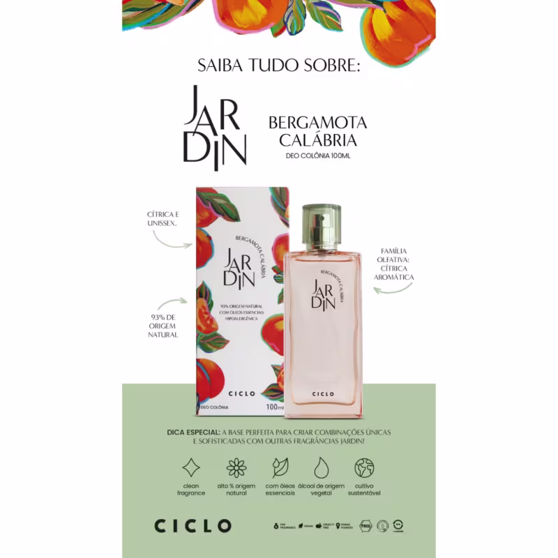 Deo Colônia Jardin Bergamota Calábria 100ml Ciclo Cosméticos
