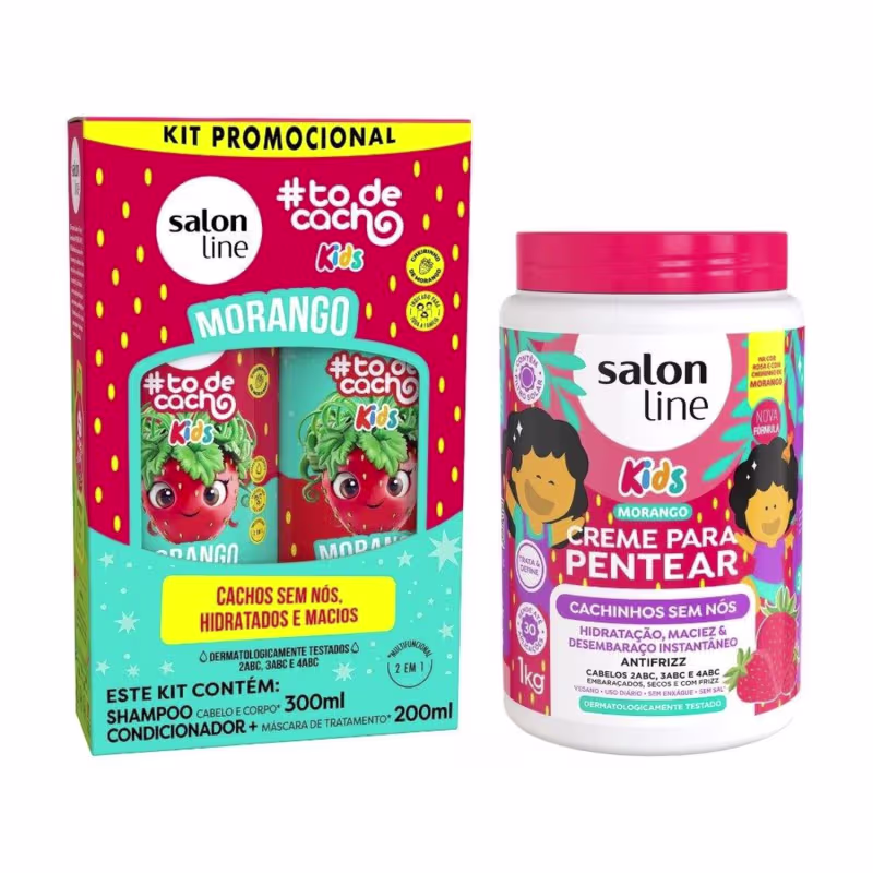 Kit Morango com Shampoo + Condicionador e Creme de Pentear Kids