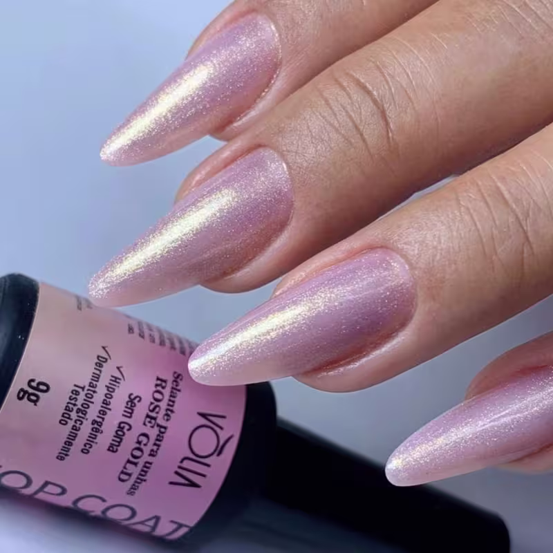 VÒLIA - Topcoat Selante em Frasco - Efeito Rose Gold - Finalizador Alongamento Unhas Nails - 9g