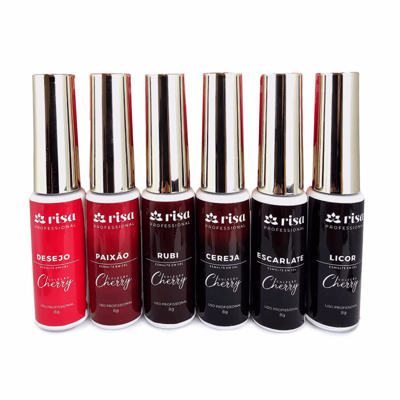 RISA - Coleção Cherry de Esmaltes em Gel Led / Uv com 6 Lindos Tons de Vermelhos - 8g