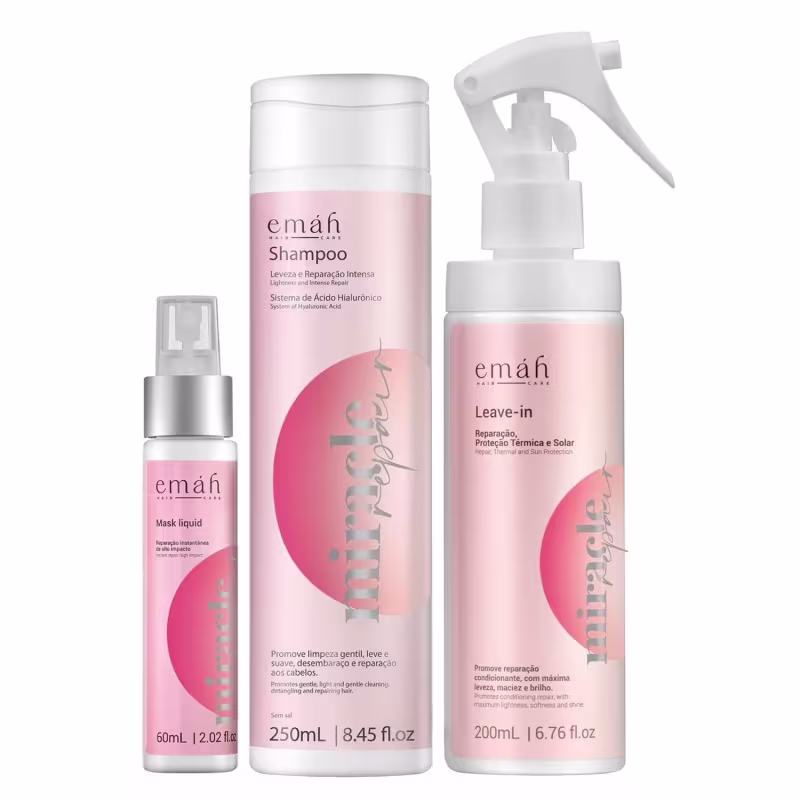 Kit Emáh Hair Care Miracle Repair Three Home Essential, 3 produtos.