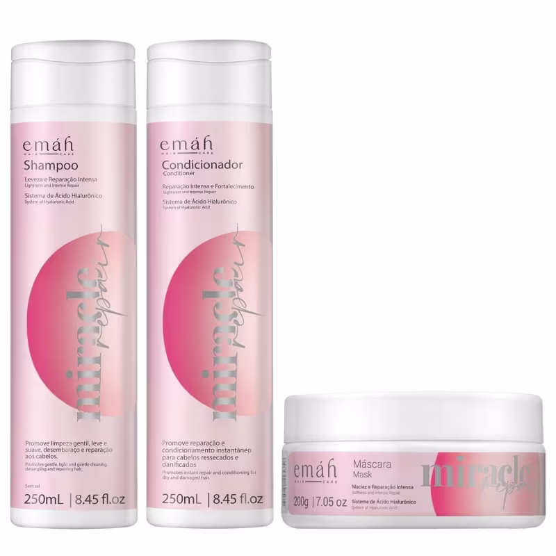 Kit Emáh Hair Care Miracle Repair Trio Home, 3 produtos.