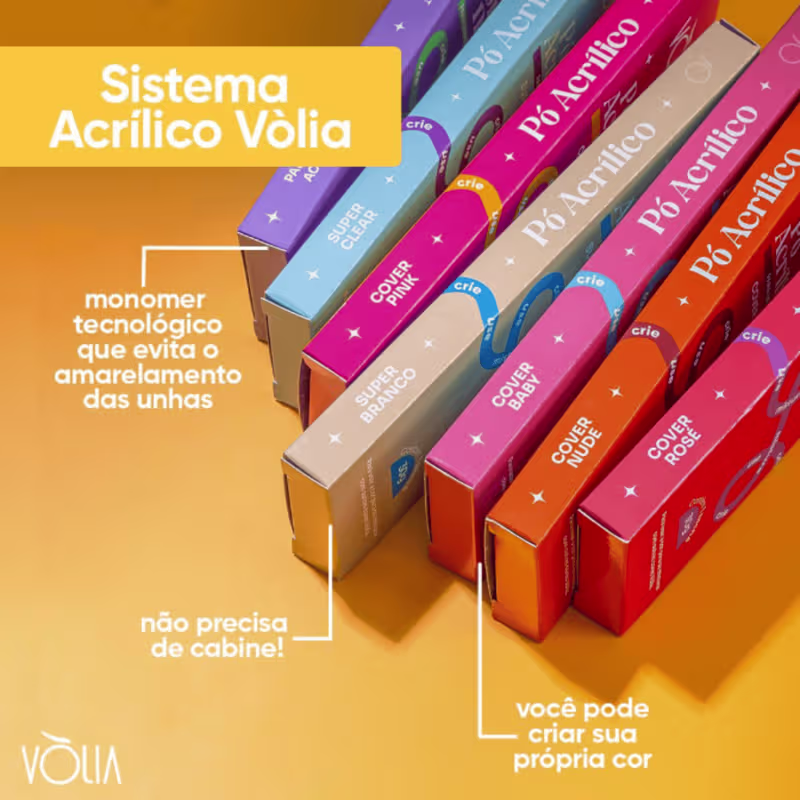 VÒLIA - Combo com 3 Sachês de Pó Acrílico 30g Nude Rose e Baby Alongamento Unhas e Ganhe + 2 Sachês