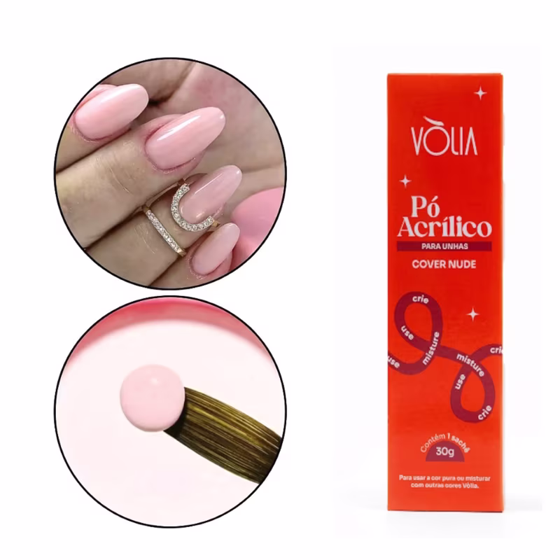 VÒLIA - Combo com 3 Sachês de Pó Acrílico 30g Nude Rose e Baby Alongamento Unhas e Ganhe + 2 Sachês