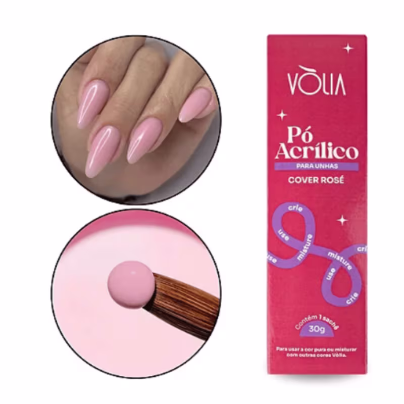 VÒLIA - Combo com 3 Sachês de Pó Acrílico 30g Nude Rose e Baby Alongamento Unhas e Ganhe + 2 Sachês