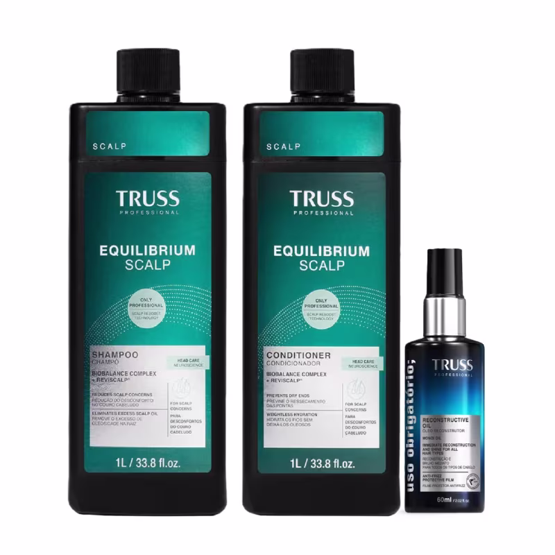 Kit Truss Equilibrium Scalp - Shampoo 1L + Condicionador 1L + Uso Obrigatório Óleo 60ml