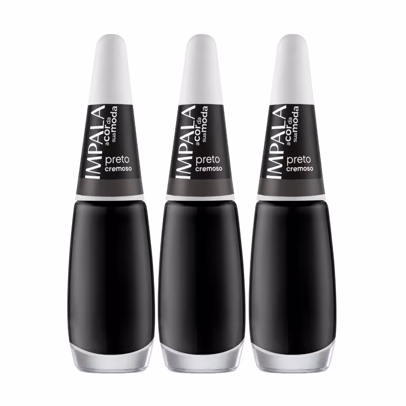 Kit 3 Esmalte Impala A Cor Da Sua Moda Unha Preto Cremoso