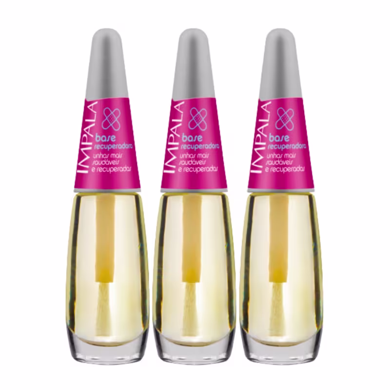 Kit 3 Esmalte Impala Base Recuperadora Tratamento Unha Fraca