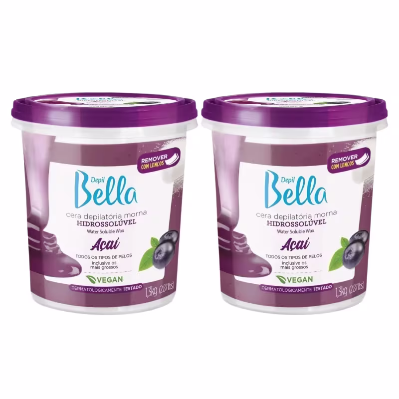 Kit 2 Cera Depilação Hidrossolúvel Açaí Vegano Depil Bella