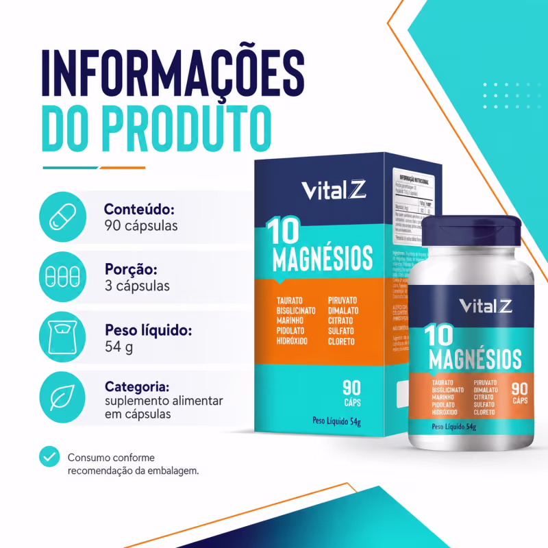  10 magnésios  1800mg por dose 10 em 1 o mais completo VITAL Z 