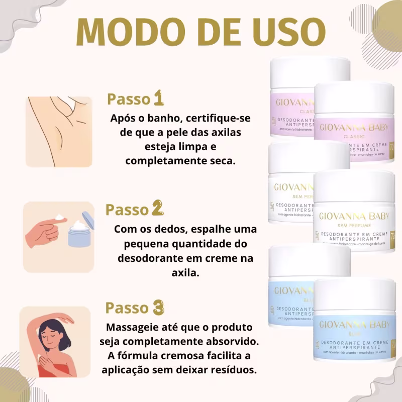 Kit Giovanna Baby: 6 Desodorantes em Creme Antiperspirante 55g