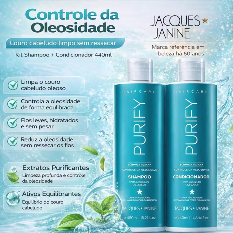 JACQUES JANINE - Kit PURIFY Shampoo 450ml + Condicionador 440ml - Hidratação & Controle da Oleosidade