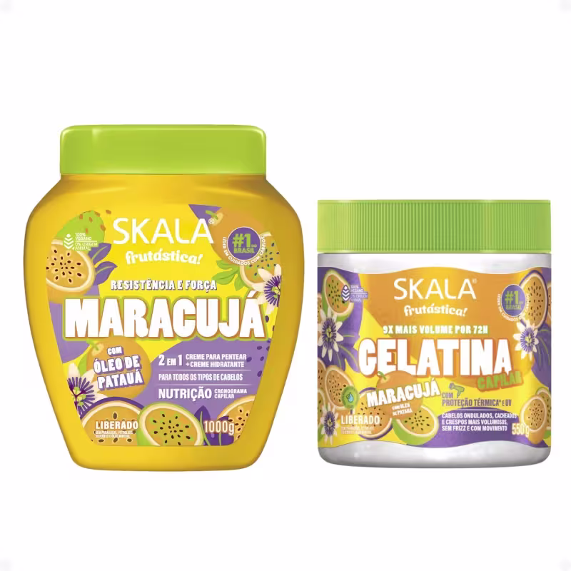 Kit Skala Frutástica Maracujá: Creme de Tratamento 1000g e Gelatina Capilar 550g