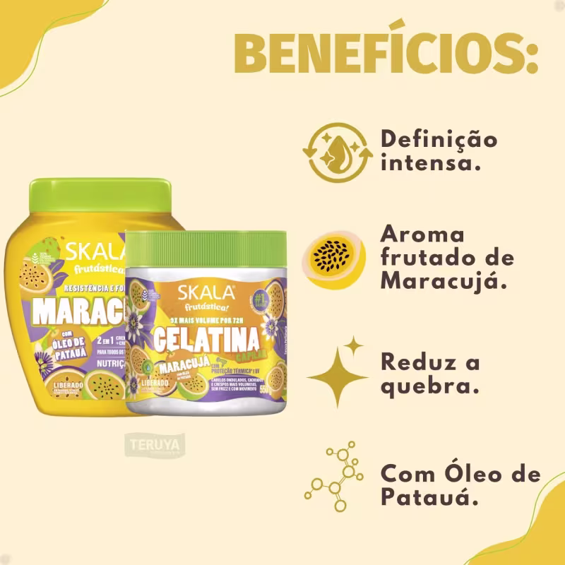 Kit Skala Frutástica Maracujá: Creme de Tratamento 1000g e Gelatina Capilar 550g