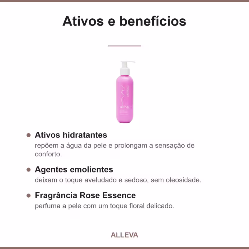 Hidratante Corpo e Rosto 200ml Creme Toque Aveludado Alleva - ROSE ESSENCE