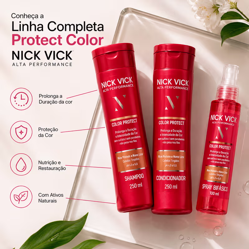 Kit NICK VICK Color Protect Alta Performance (Shampoo, Cond e Spray Bifásico)