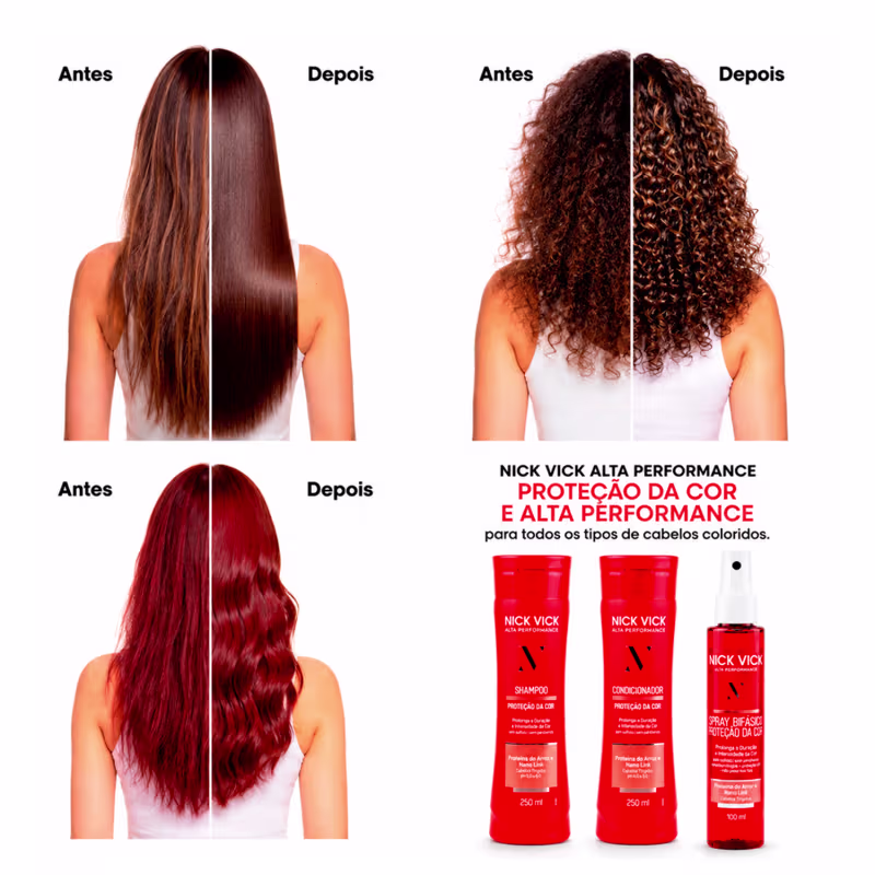 Kit NICK VICK Color Protect Alta Performance (Shampoo, Cond e Spray Bifásico)