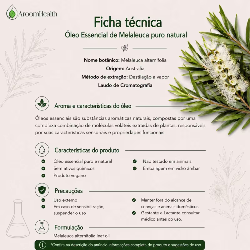Óleo Essencial Puro Natural de Melaleuca 10 ml