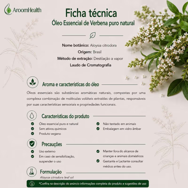 Óleo Essencial Puro Natural de Verbena 5 ml