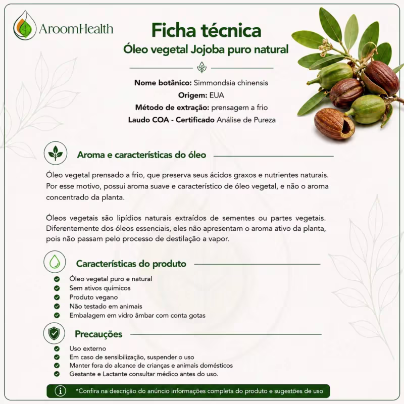 Óleo Vegetal Puro Natural de Jojoba 30ml