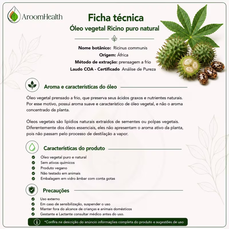 Óleo Vegetal Puro Natural de Rícino 30ml