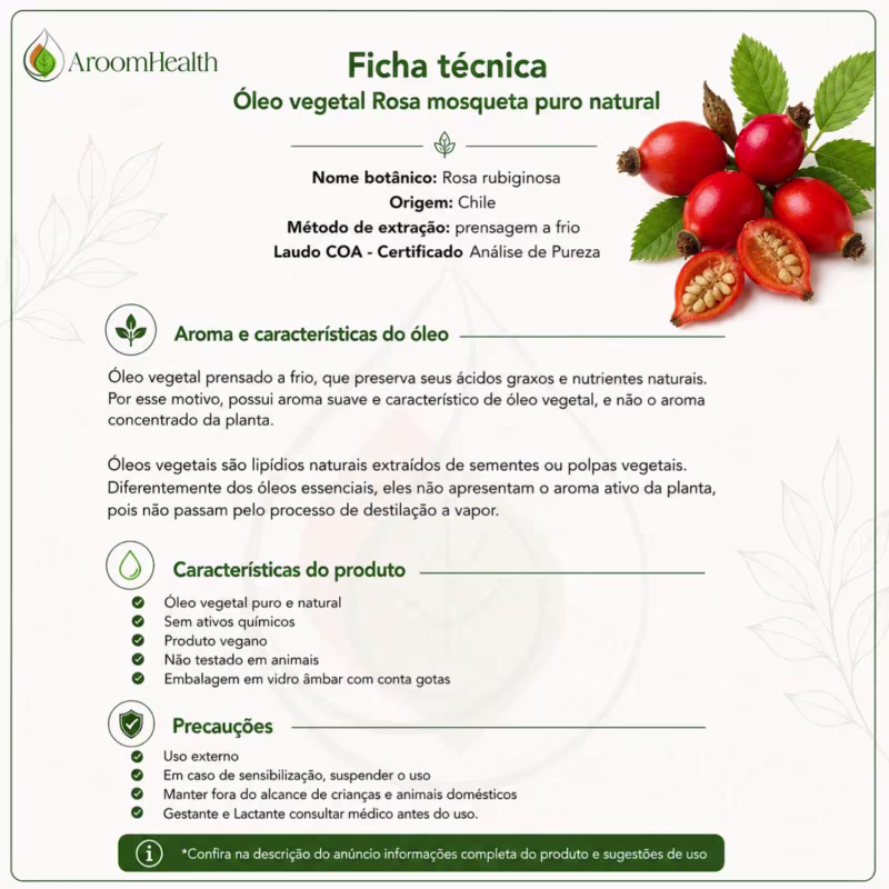 Óleo Vegetal Puro Natural de Rosa Mosqueta 30ml