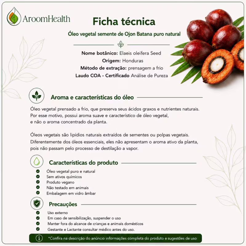 Óleo Vegetal Puro de Semente de Ojon/Batana 100ml