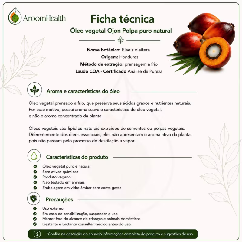 Óleo Vegetal Puro Natural de Ojon Polpa /Batana 30 ml