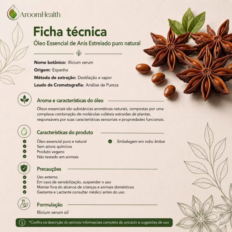 Óleo Essencial Puro Natural de Anis Estrelado 5 ml