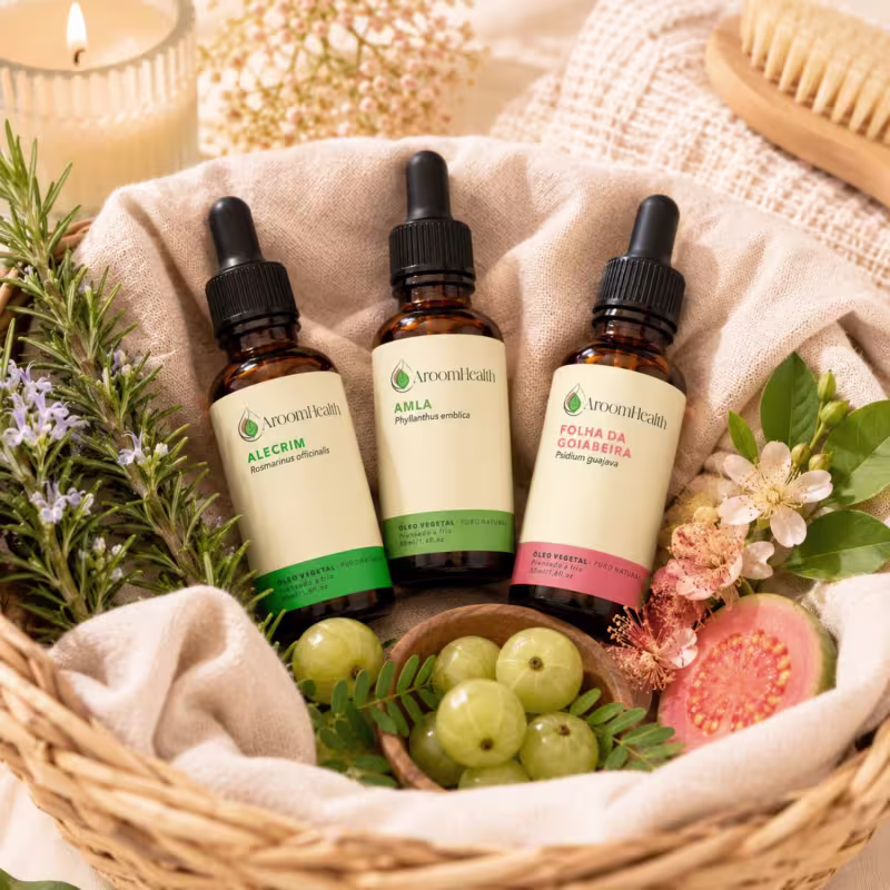 Kit de óleos vegetais de Alecrim, Amla e Folha da Goiabeira – 30 ml cada