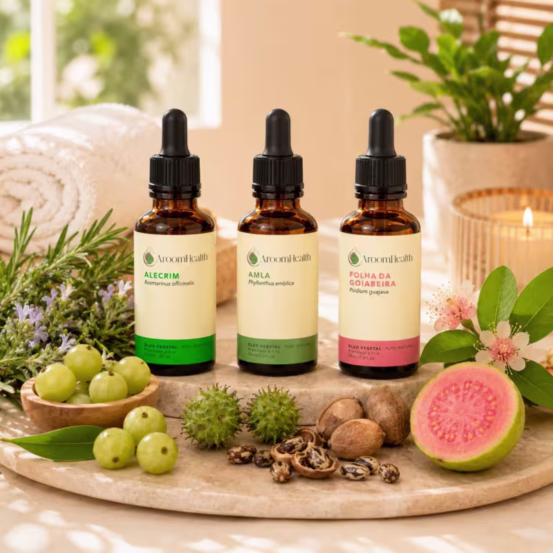 Kit de óleos vegetais de Alecrim, Amla e Folha da Goiabeira – 30 ml cada