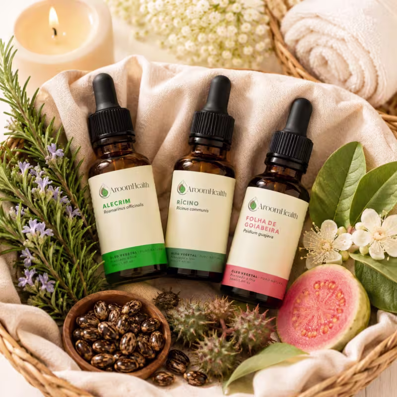 Kit óleos vegetais de Alecrim, Folha da goiabeira e Rícino - 30 ml cada