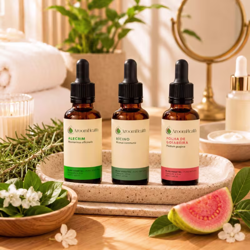 Kit óleos vegetais de Alecrim, Folha da goiabeira e Rícino - 30 ml cada
