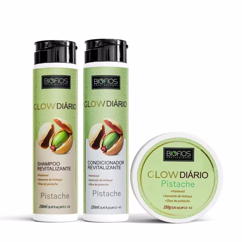 Kit Nutrição Capilar Pistache Biofios Glow Diário Revitalizante (3 Produtos)