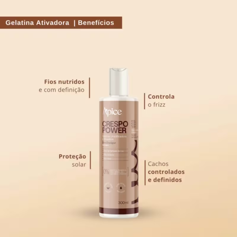 Kit Apice Acidificante PH Control, Gelatina e Creme De Pentear Crespo Apse