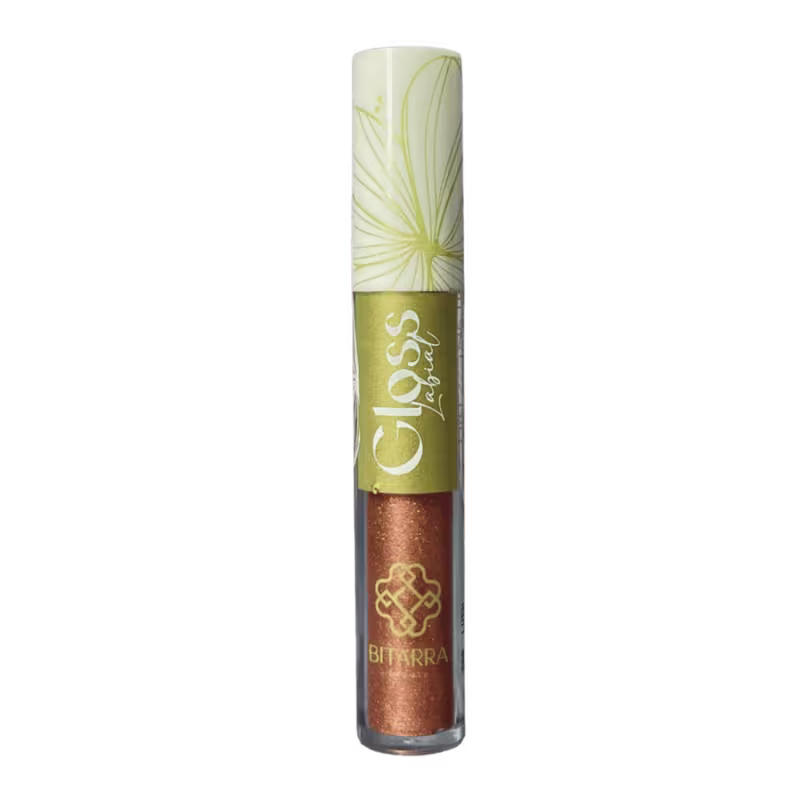Brilho Labial Bitarra Beauty Lush 4ml, em embalagem cilíndrica e tampa com desenho floral