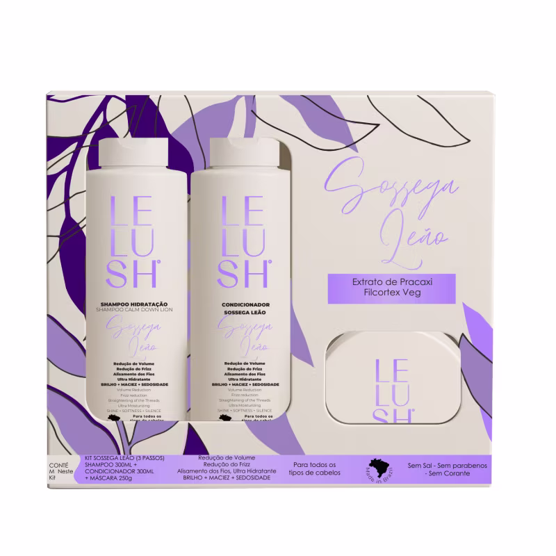 Kit Shampoo, Máscara, Condicionador Anti Frizz Sossega Leão LELUSH